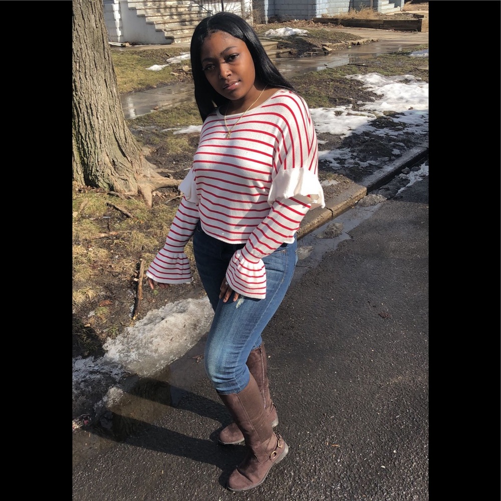 Flare sweater jeans and long boots